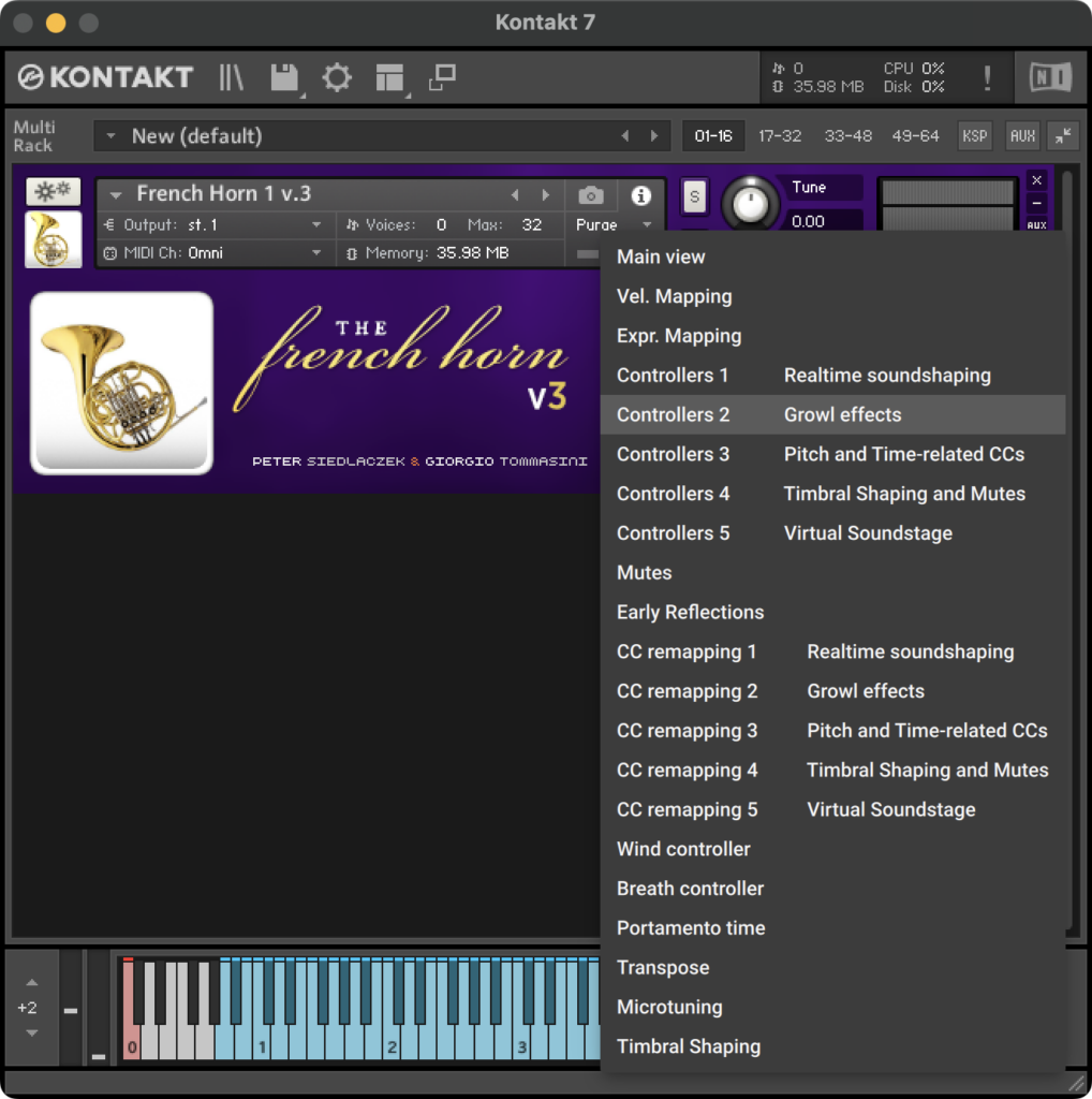 Sample Modeling - Brass Bundle 25 GUI - French Horn - Main Menu